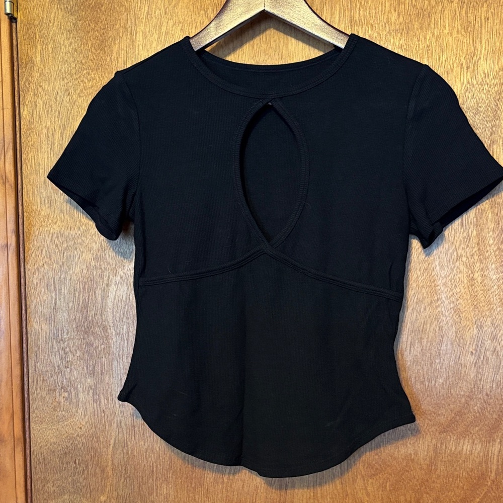 Elegant Black Cut-Out Short Sleeve Top